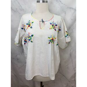 Vintage 70s Mexican Folk Embroidered Peasant Top Blouse Sz M Art Frida Felix